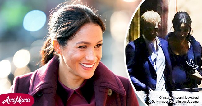 Meghan Markle’s rapidly growing baby bump caught on camera as she leaves a church with Harry