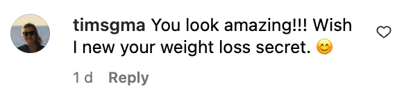 A comment left on a post showing Kelly Osbourne's weight loss in 2023 | Source: instagram.com/kellyosbourne/