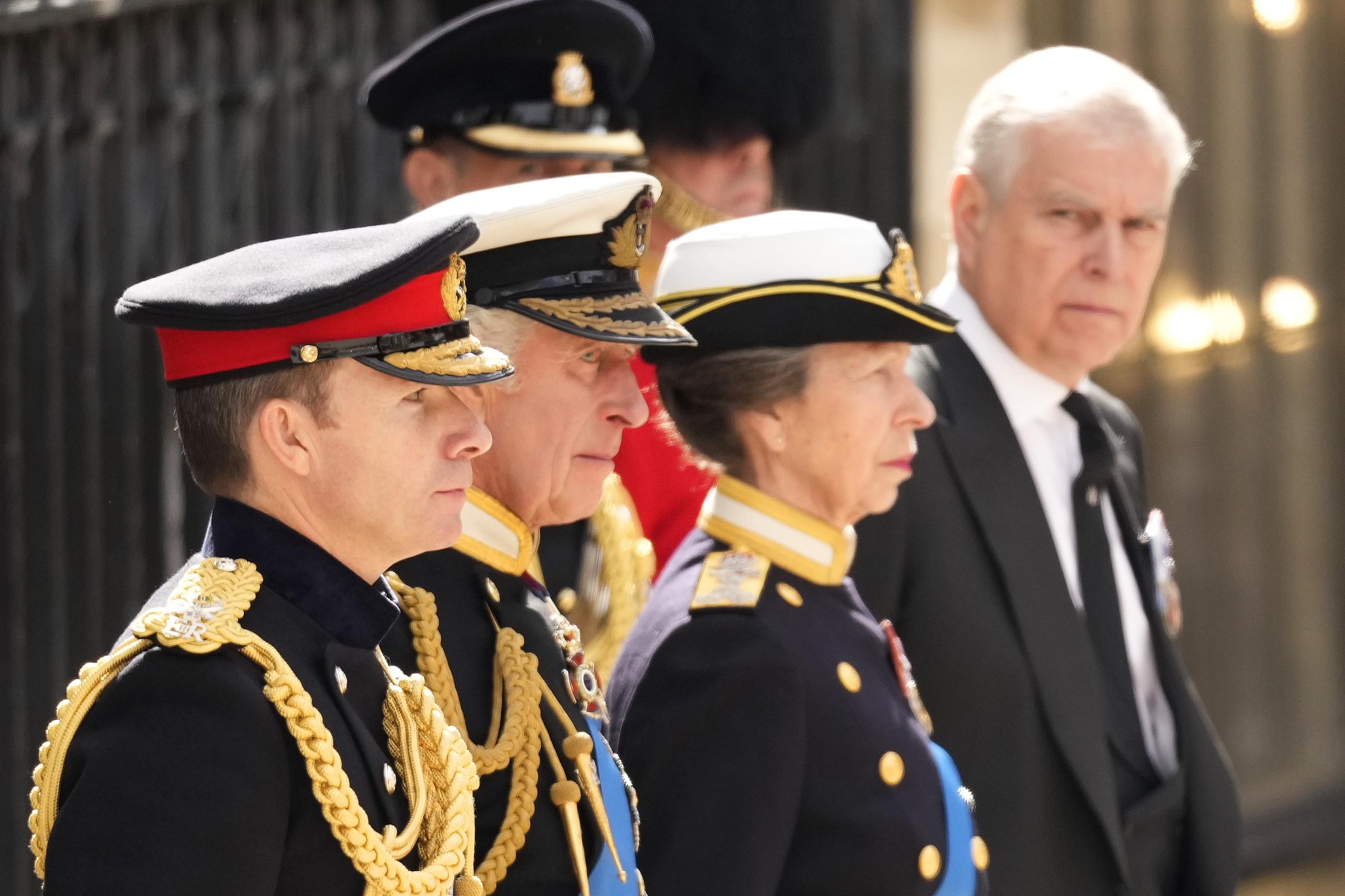 King Charles III, Anne, Princess Royal, and Prince Andrew, Duke of York, on September 19, 2022, in London, England | Source: Getty Images