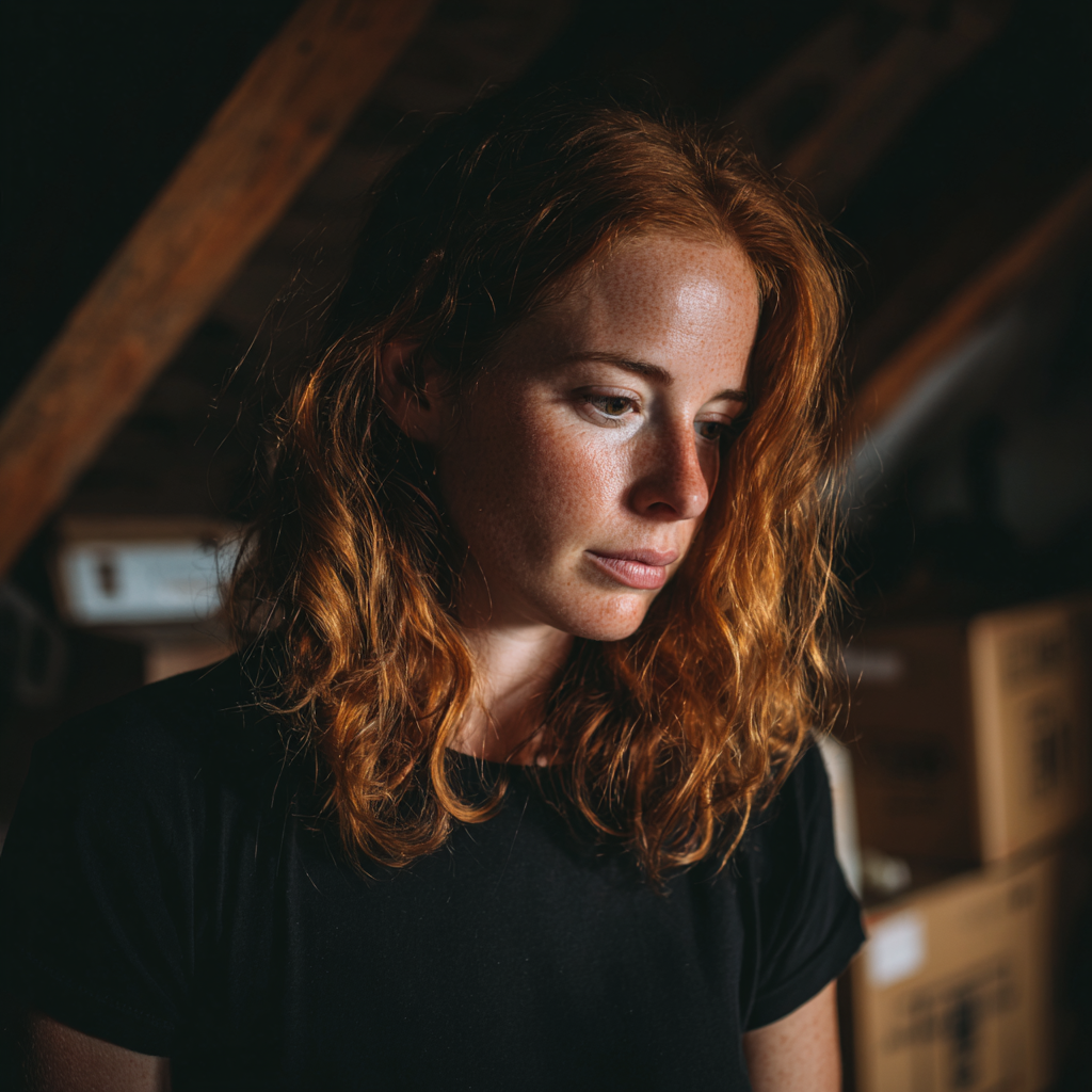 A woman standing in an attic | Source: Midjourney