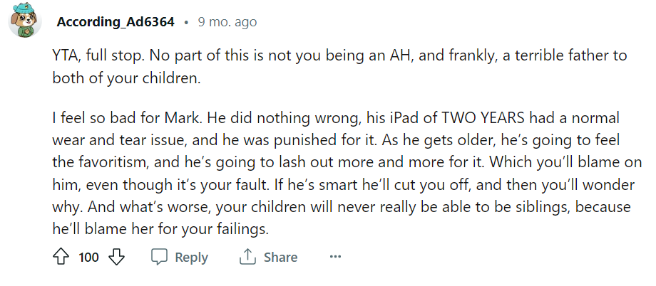 A user's comment on the dad's situation. | Source: Reddit