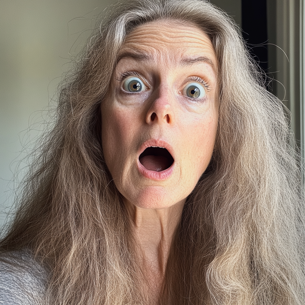 A shocked older woman | Source: Midjourney