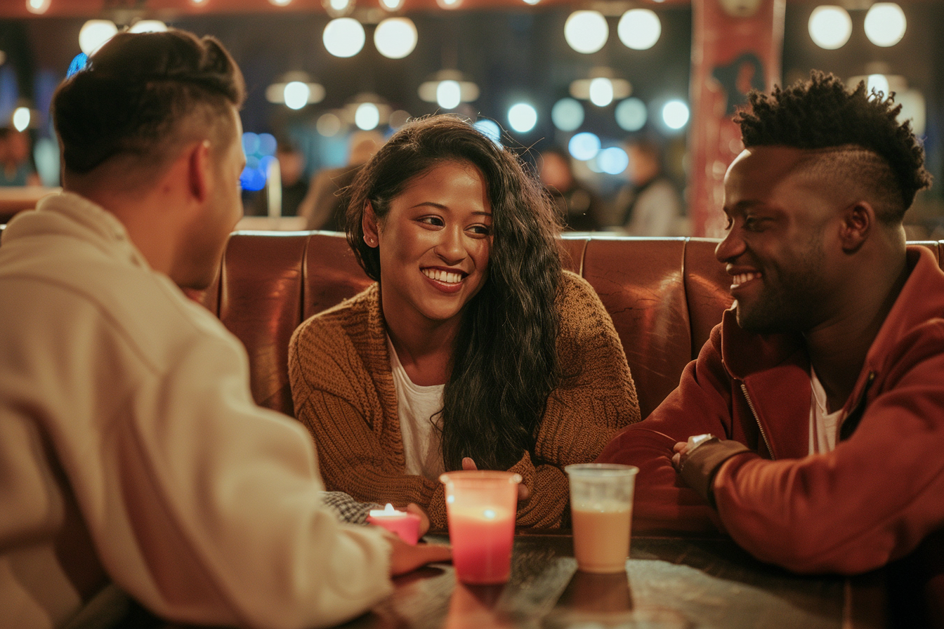 Friends talking in a restaurant | Source: Midjourney