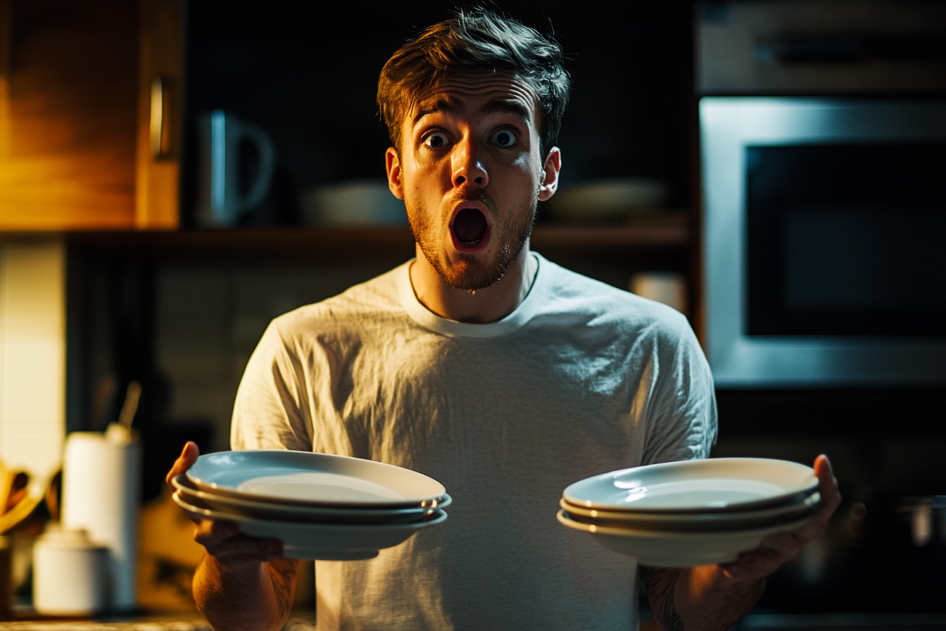 A man holding plates | Source: Midjourney