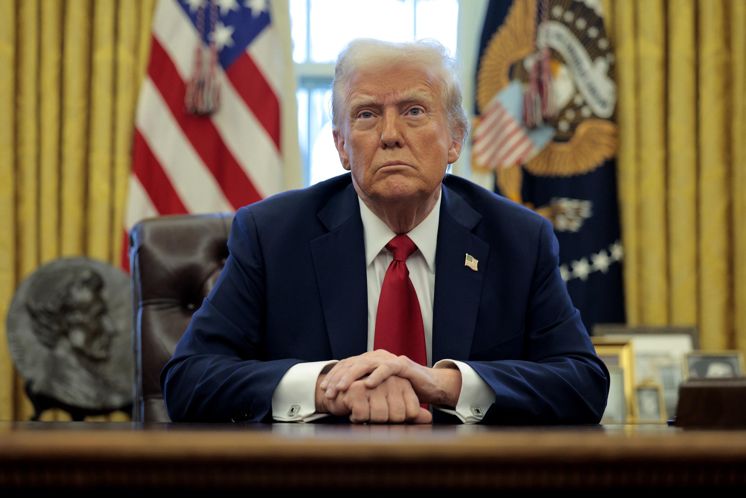 President Donald Trump during a discussion with reporters in Washington, D.C. on January 30, 2025. | Source: Getty Images