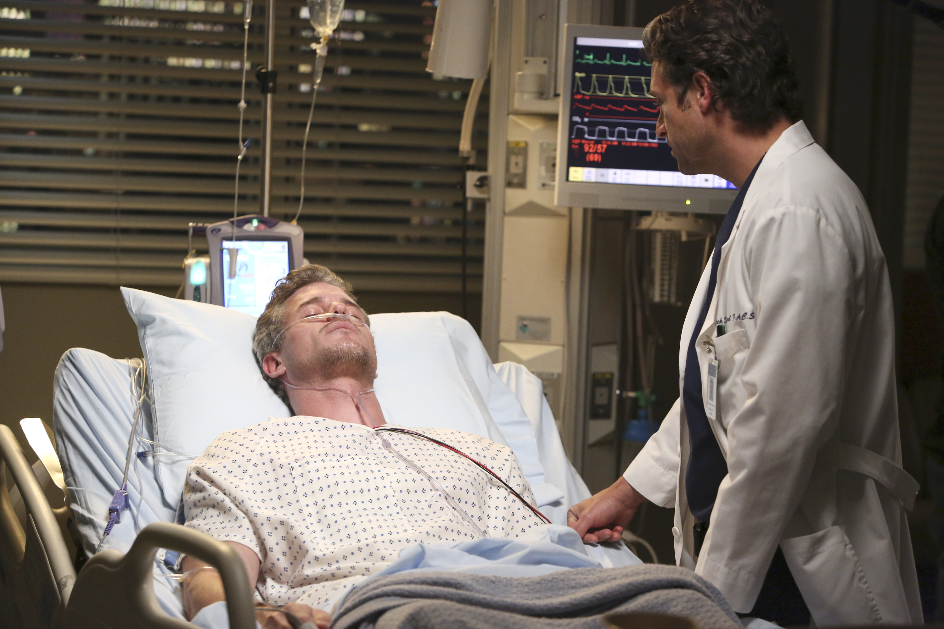 Eric Dane and Patrick Dempsey as their characters Mark Sloan and Derek Shepherd from a Season 9 episode of "Grey's Anatomy" in 2012. | Source: Getty Images