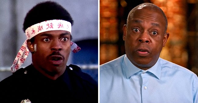 Michael Winslow as Officer Larvell Jones in "Police Academy" and on the set of "America's Got Talent" | Photo: Youtube.com/agt + Youtube.com/MOVIECLIPS