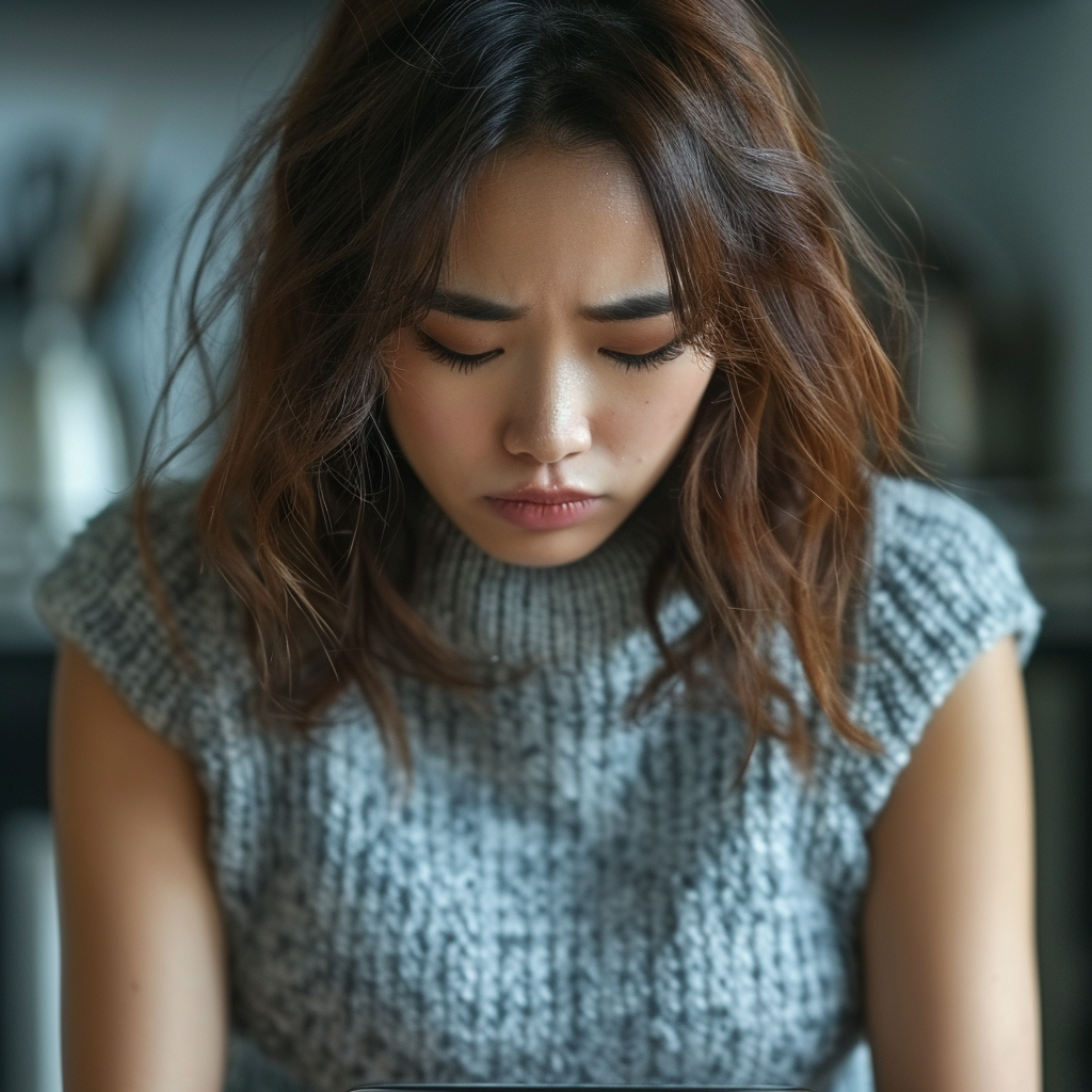 Young woman looking depressed | Midjourney