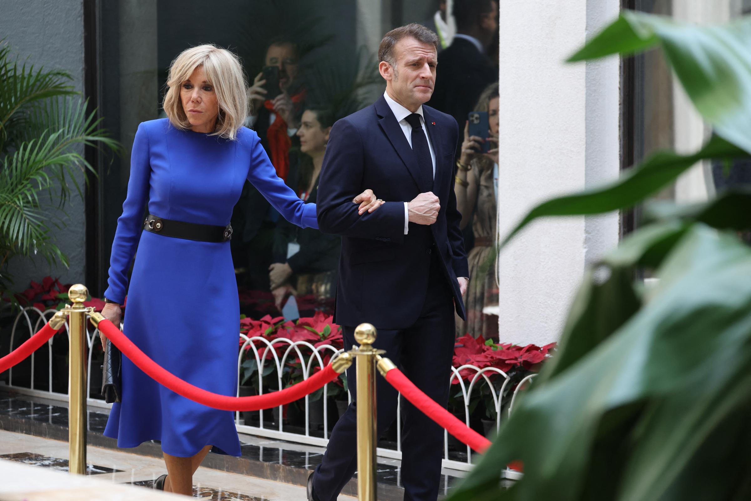 President Emmanuel Macron and his wife Brigitte at the Taj Mahal Palace Hotel in Mumbai on February 17, 2026. | Source: Getty Images
