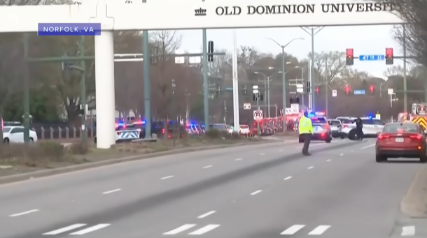 Area near Old Dominion University with heavy police presence on March 12, 2026 | Source: YouTube/NewsNation