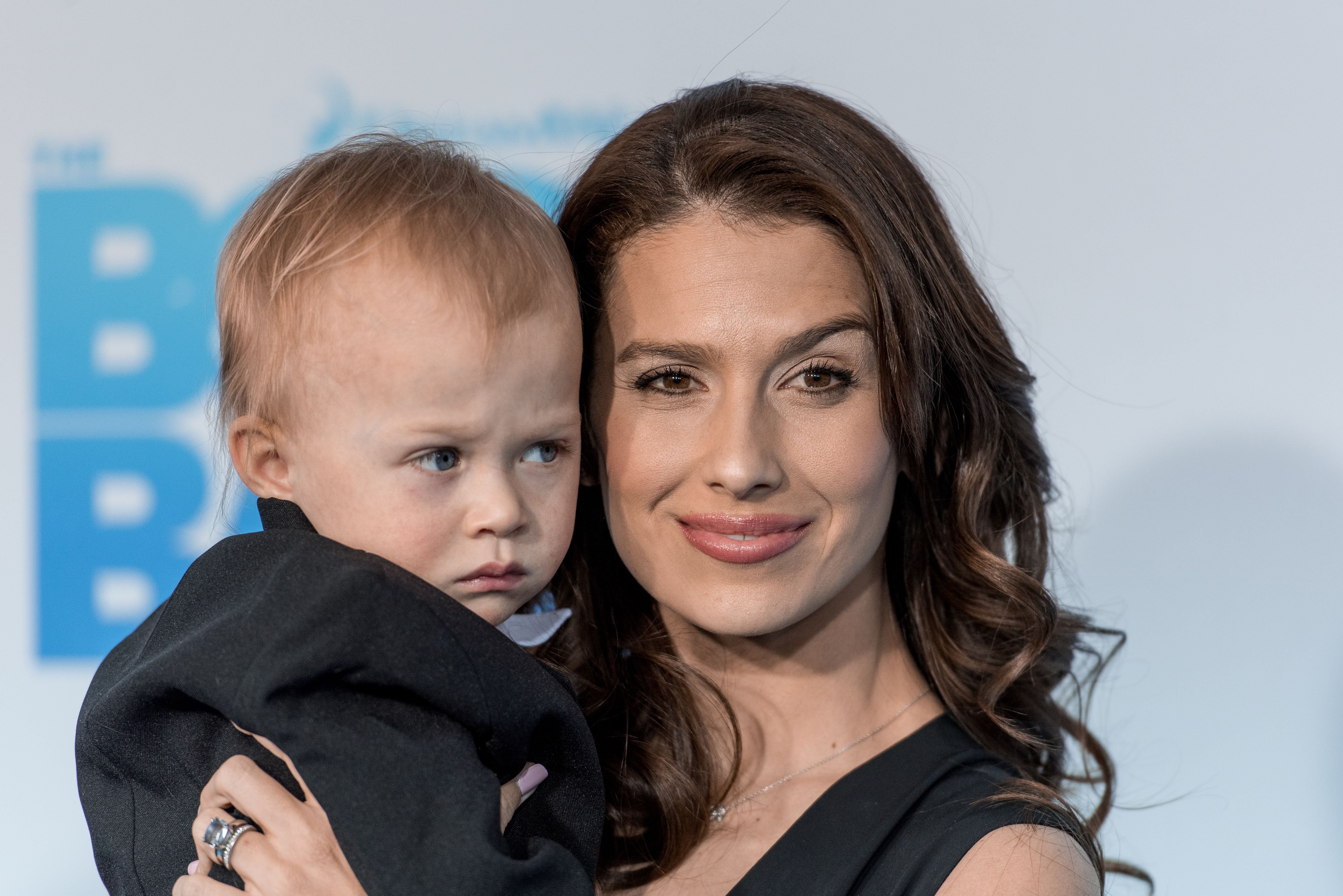 Rafael Thomas Baldwin carried by Hilaria Baldwin at "The Boss Baby" New York Premiere at AMC Loews Lincoln Square 13 theater on March 20, 2017 in New York City. | Source: Getty Images