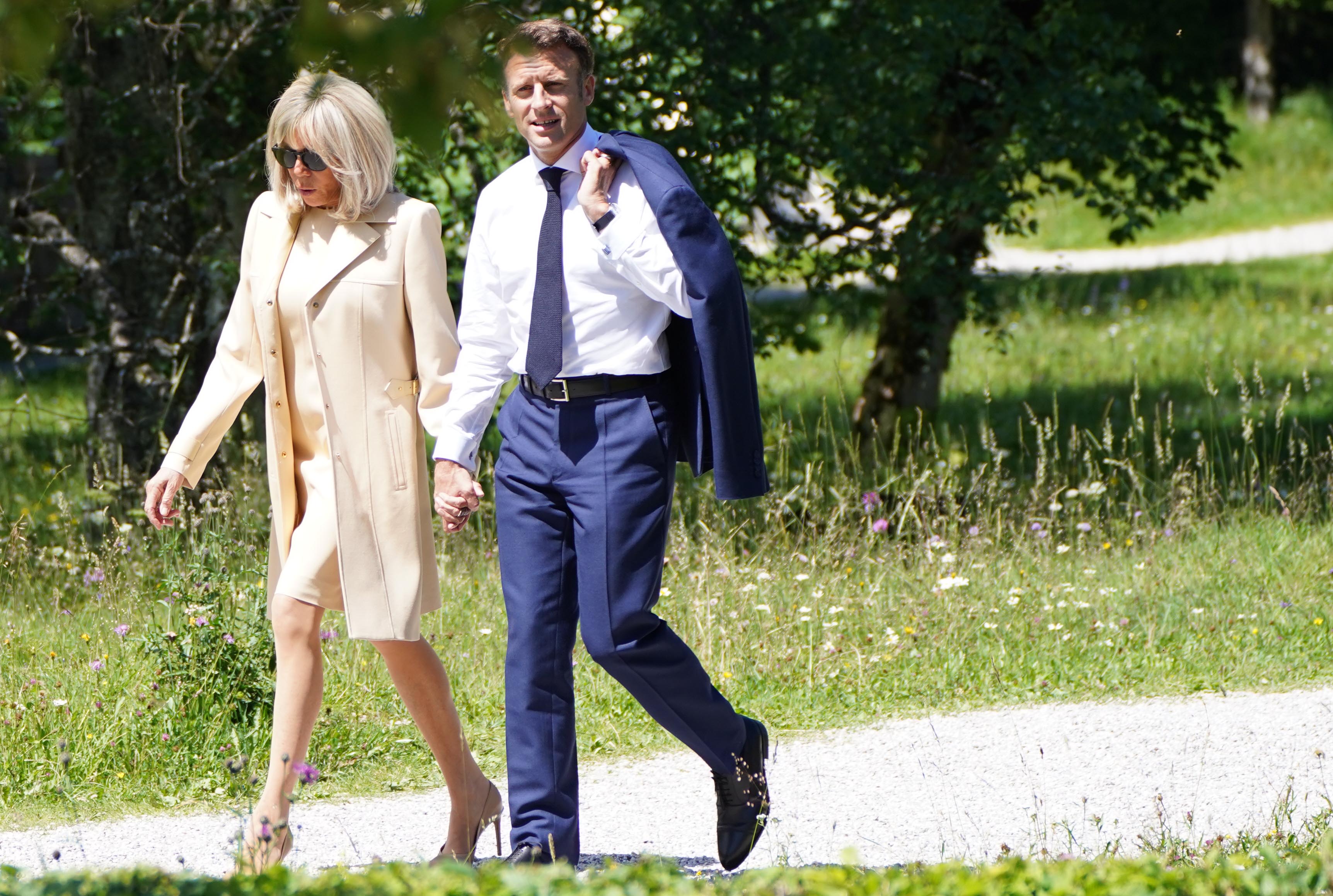 President of France, Emmanuel Macron, and wife Brigitte attend the official welcome ceremony on the first day of the three-day G7 summit at Schloss Elmau on June 26, 2022 | Source: Getty Images