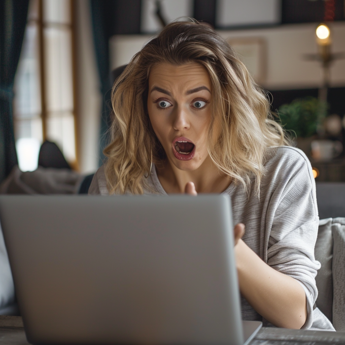 A woman is shocked while looking at her laptop screen | Source: Midjourney