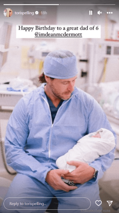 Reality star Dean McDermott pictured holding his infant child at the hospital 