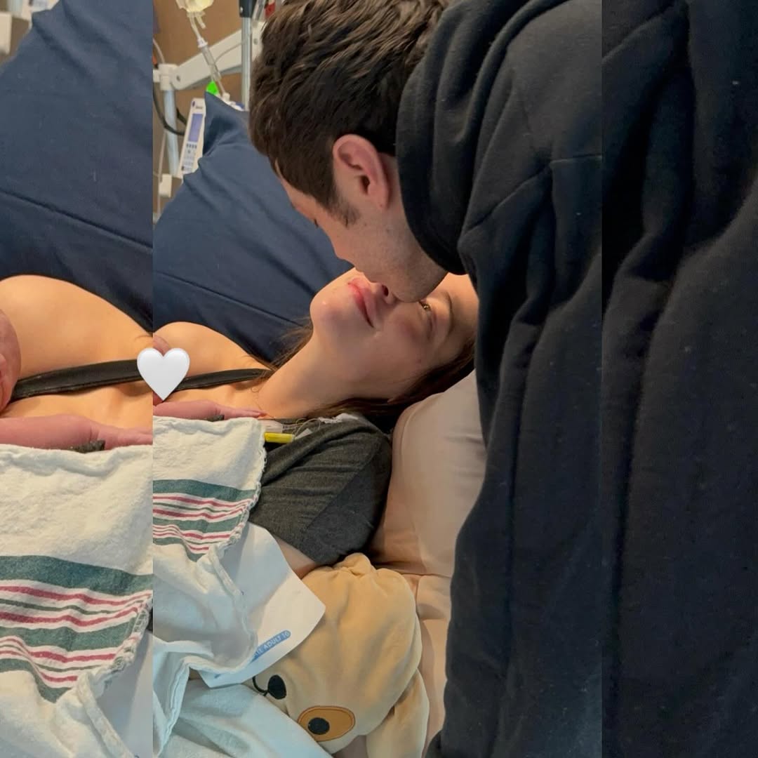 Elsie Hewitt rests in a hospital bed with newborn Scottie on her chest as Pete Davidson kisses her lips, as posted on December 18, 2025 | Source: Instagram/elsie