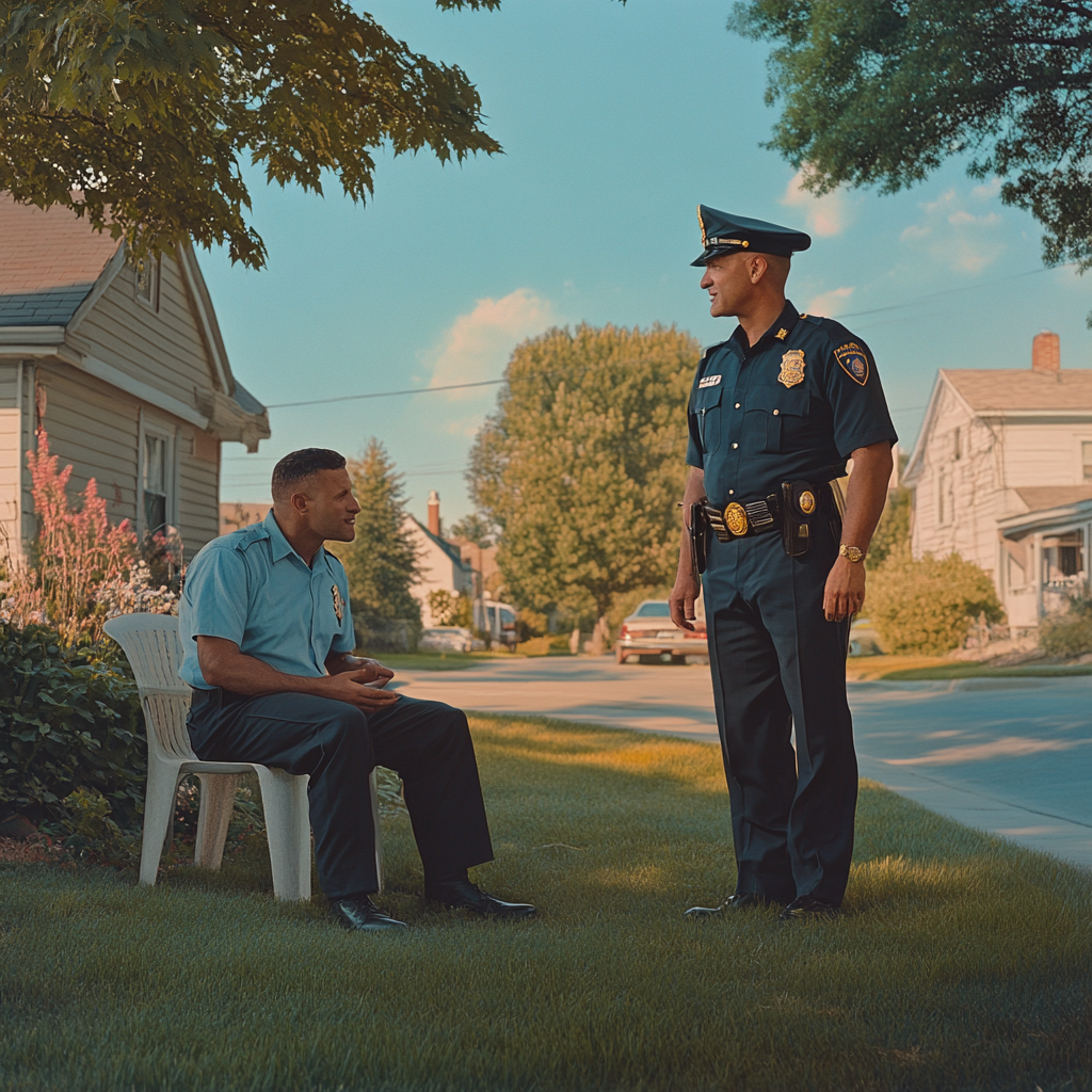 Policeman talking to a man | Source: Midjourney