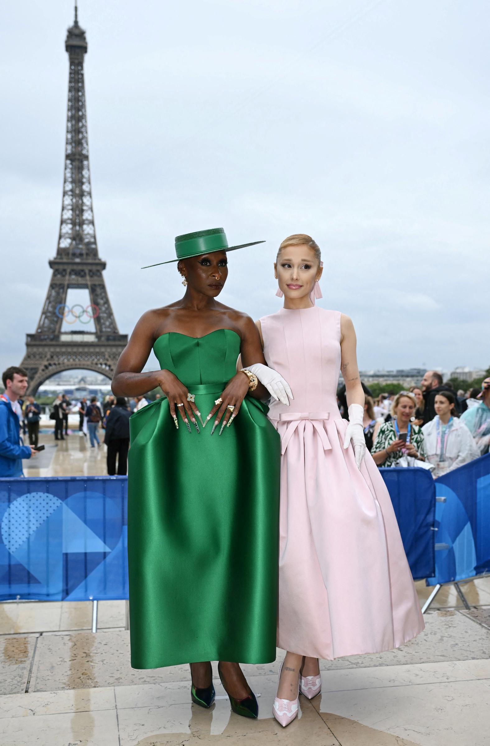 Cynthia Erivo and Ariana Grande at the Trocadero ahead of the opening ceremony on July 26, 2024 | Source: Getty Images