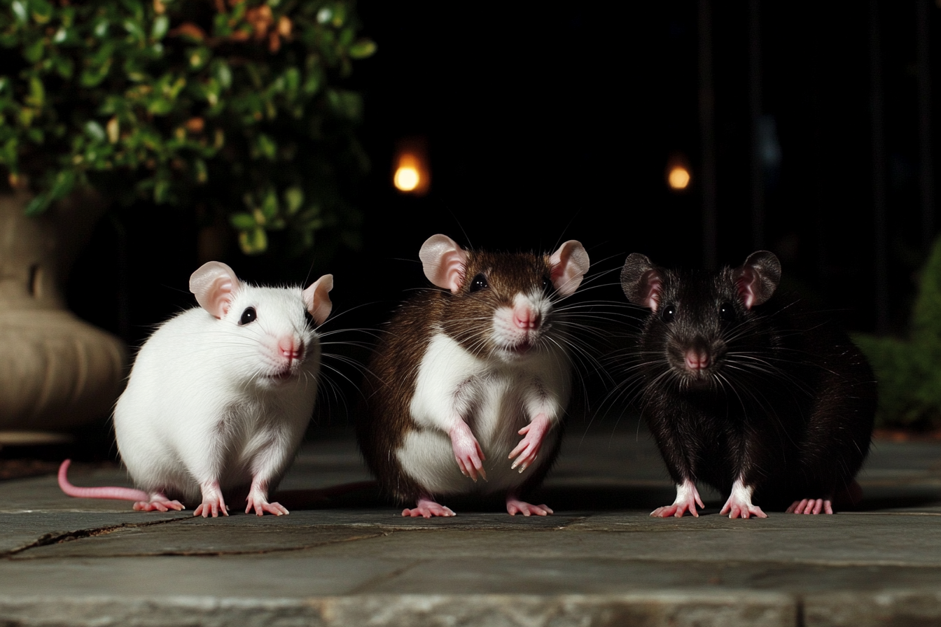 Three pet rats in the garden | Source: Midjourney