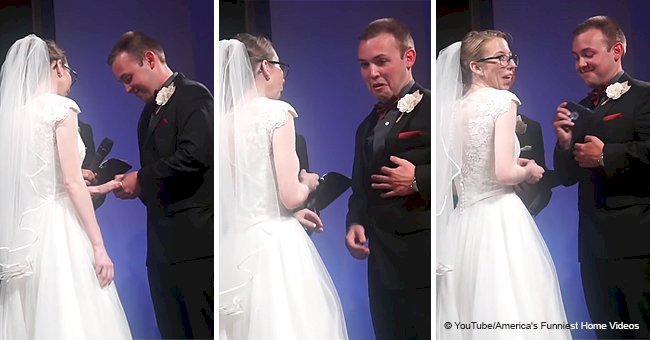 Groom's phone suddenly beeps in his pocket while saying his vow in a hilarious wedding fail