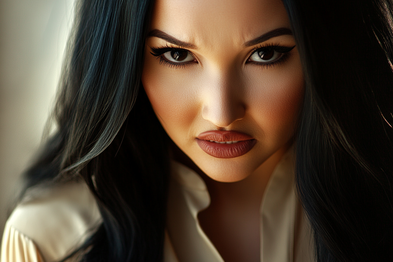 Close up of a frowning woman's face | Source: Midjourney