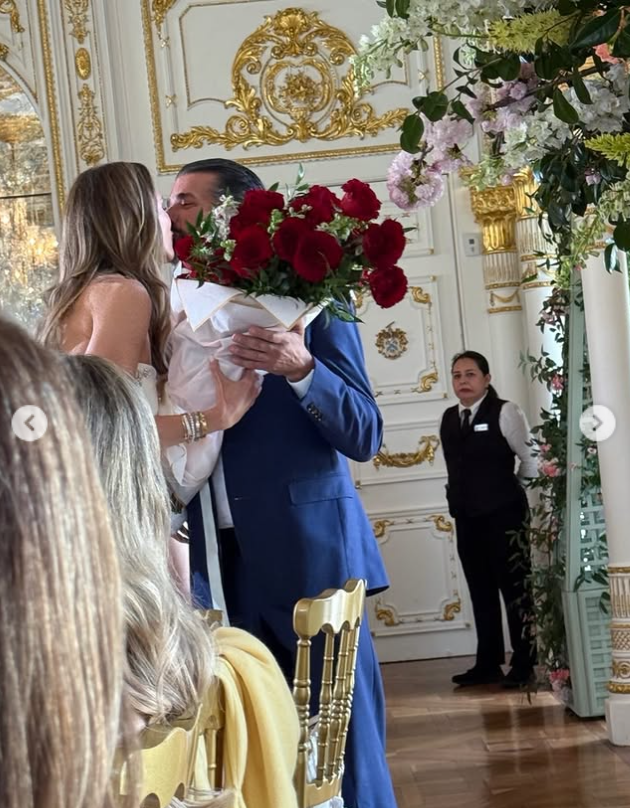 Donald Trump Jr., and Bettina Anderson share a kissduring an elegant event held in a gilded ballroom on April 15, 2026. | Source: Instagram