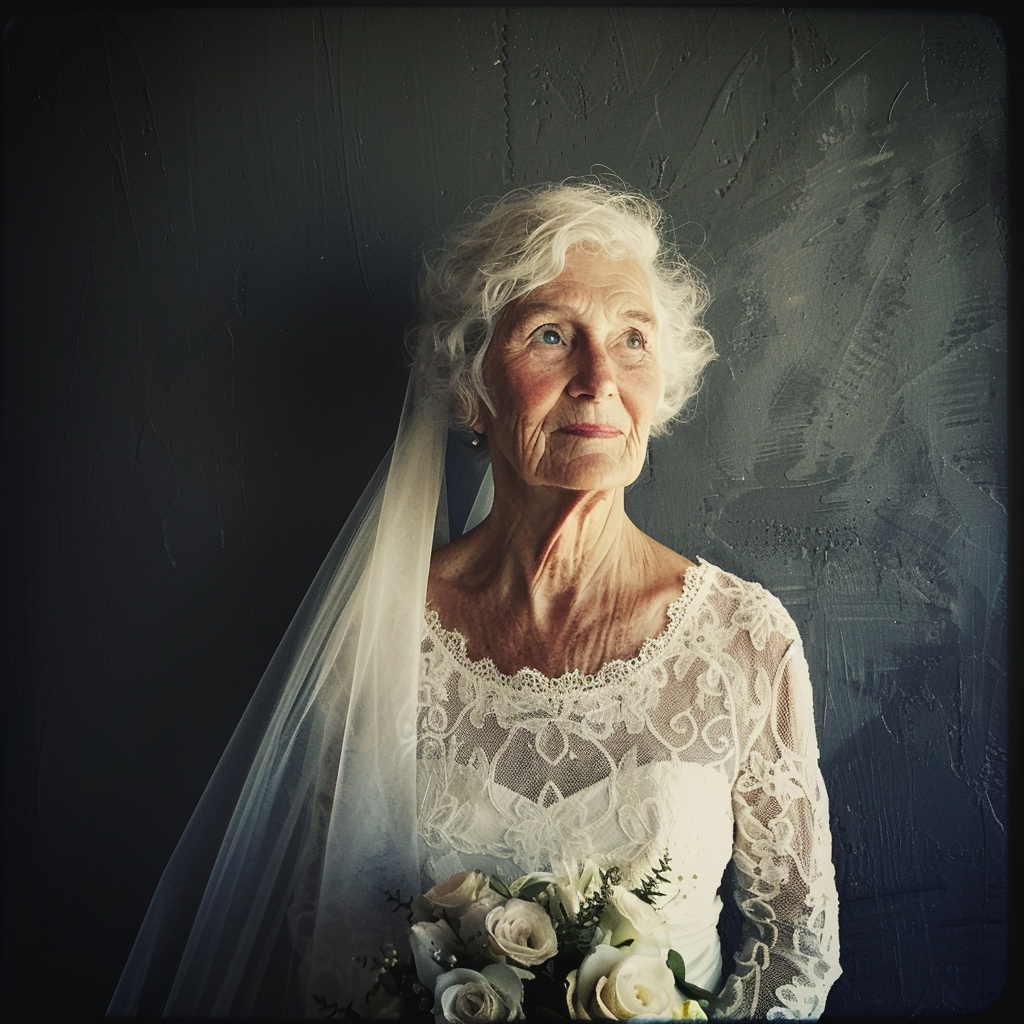 An old woman in a wedding dress | Source: Midjourney