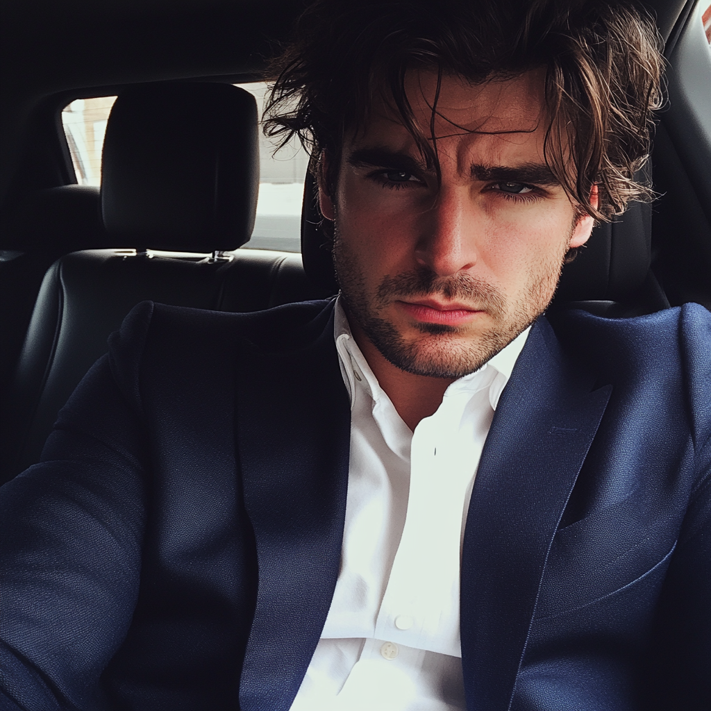 An upset man sitting in a car | Source: Midjourney