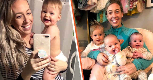 [Left] Stephanie Hansen pictured with her elder daughter Daphne; [Right] A candid shot of Stephanie with Daphne and twins, Rubie and Penelope. | Source: tiktok.com/stphmchhans