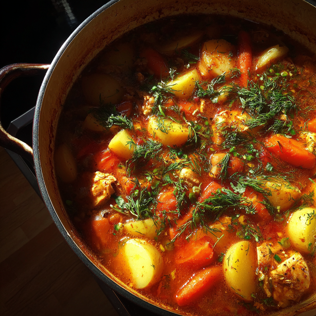 A pot of chicken stew | Source: Midjourney