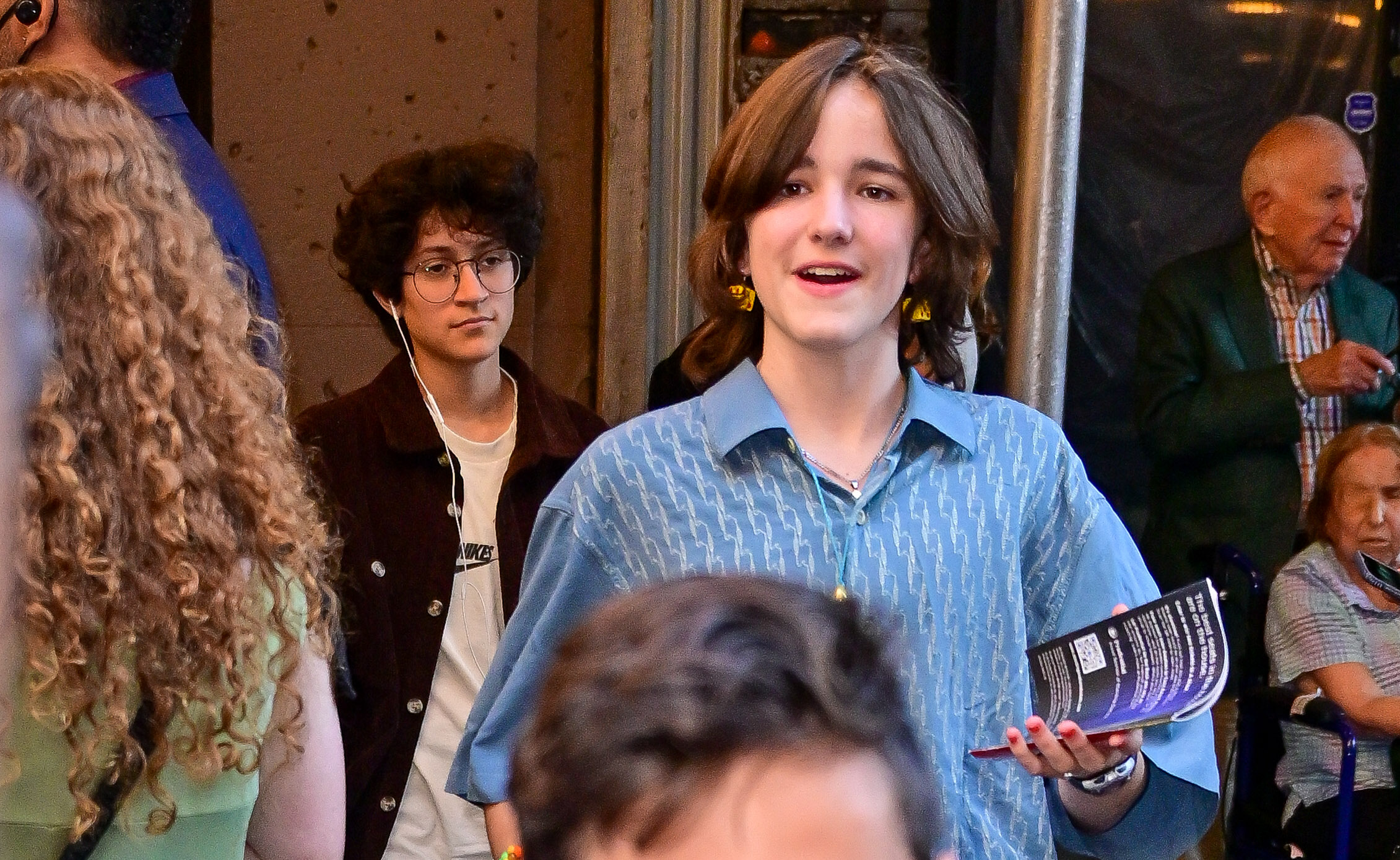 Emme Maribel Muniz and Fin Affleck leave "Into the Woods" Broadway musical at St. James Theatre on August 14, 2022 in New York City | Source: Getty Images