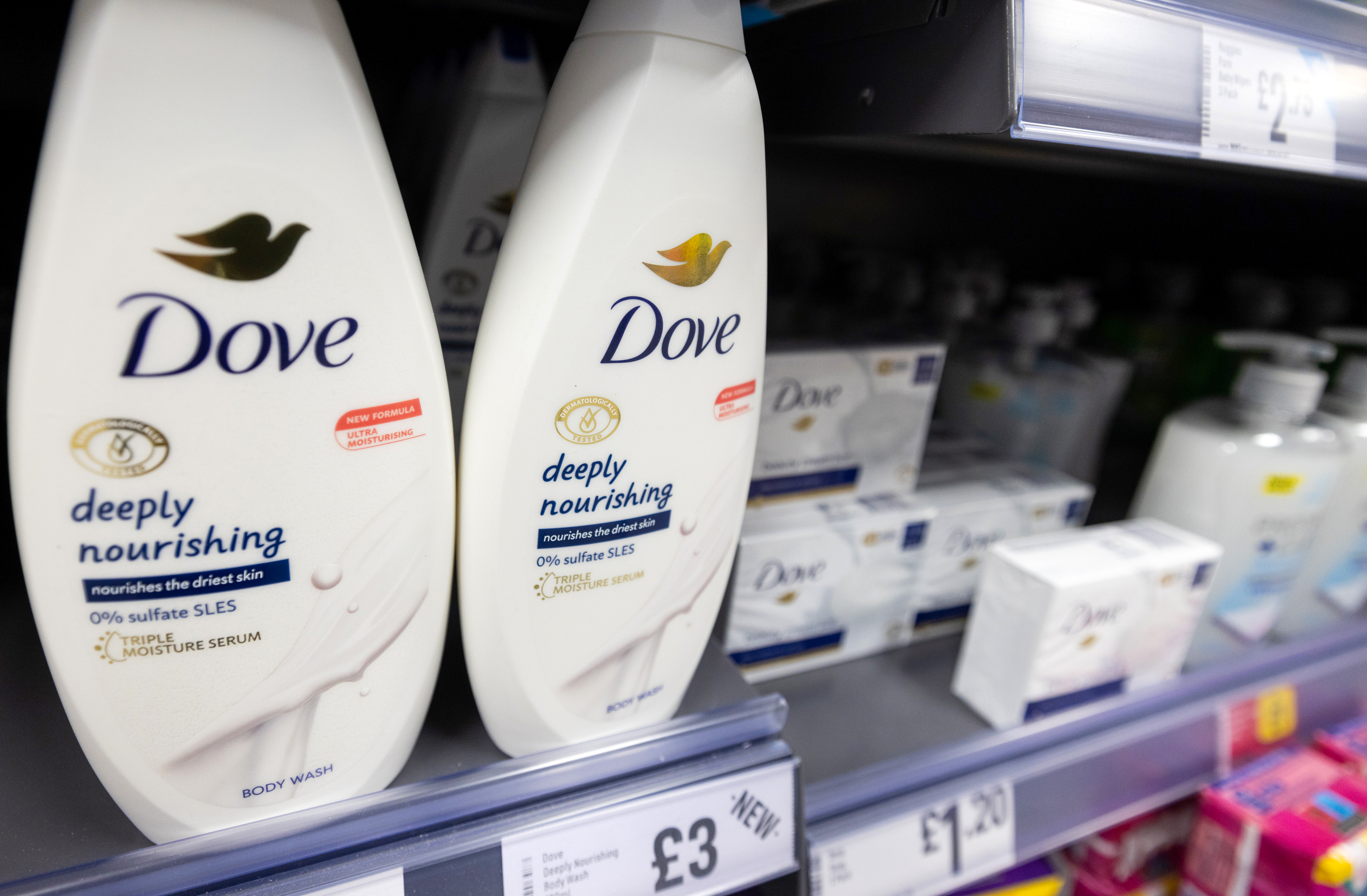 A photo of bottles of Dove body wash at an Iceland Foods Ltd. supermarket in Christchurch on June 15, 2022 in the United Kingdom | Source: Getty Images