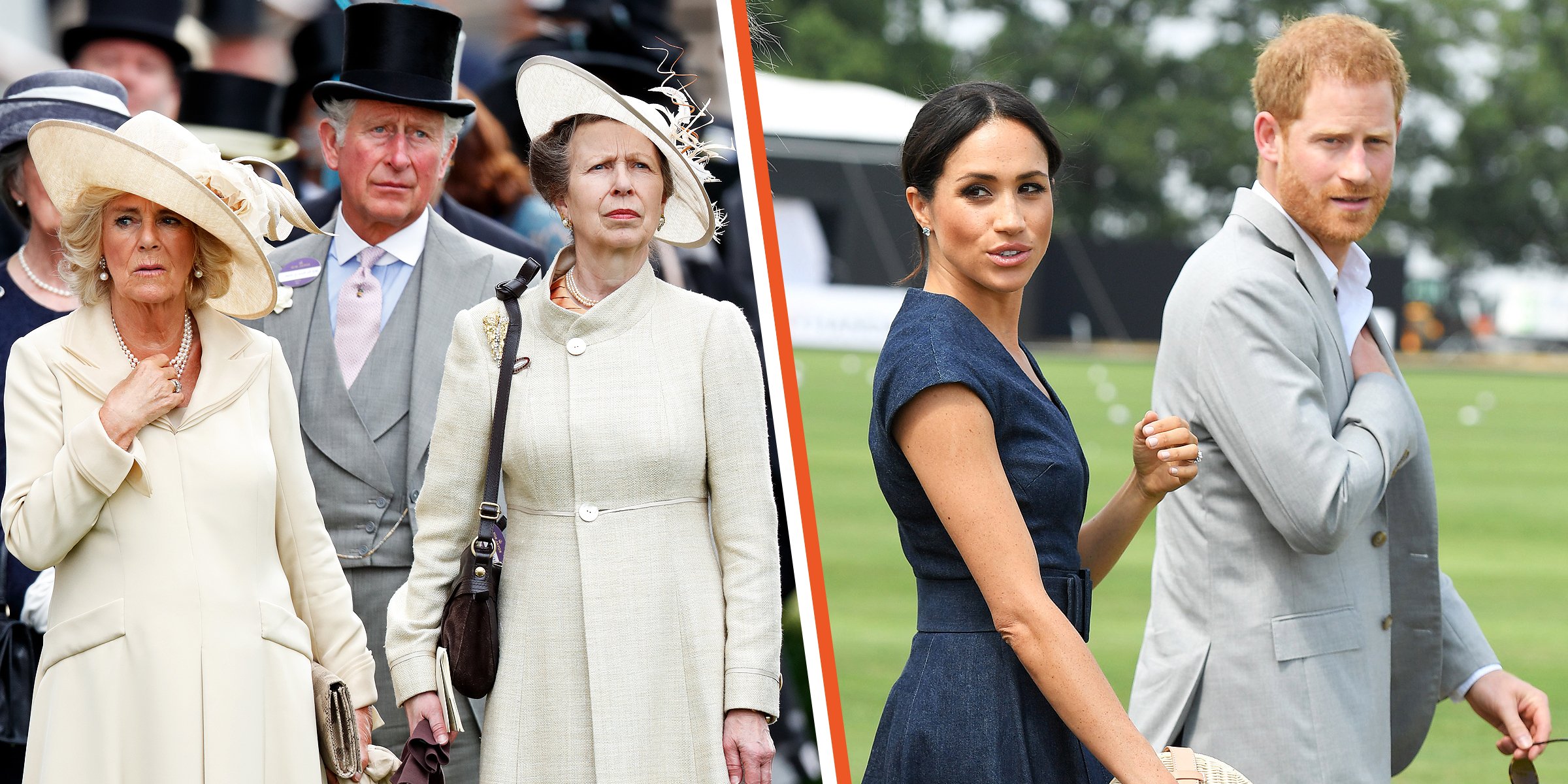 Camilla, Queen Consort, King Charles III and Princess Anne | Prince Harry and Meghan, Duchess of Sussex | Source: Getty Images