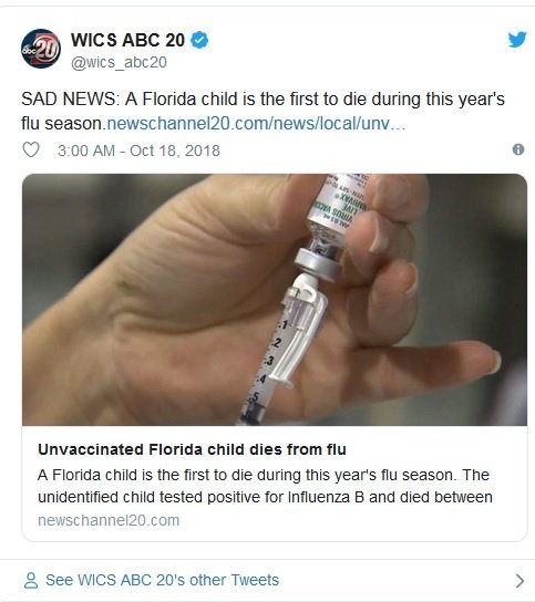 Un niño de Florida es el primero en morir durante este año / Foto: Twitter WICS ABC 20 Un niño de Florida es el primero en morir durante este año / Foto: Twitter WICS ABC 20