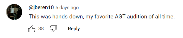 A user's comment on America's Got Talent's YouTube video | Source: youtube.com/AGT