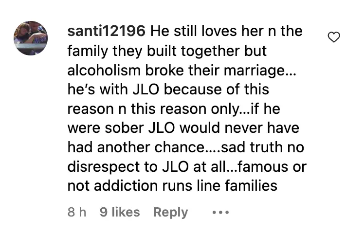 Fan comment about Jennifer Garner and Ben Affleck, dated September 27, 2023 | Source: Instagram/justjared