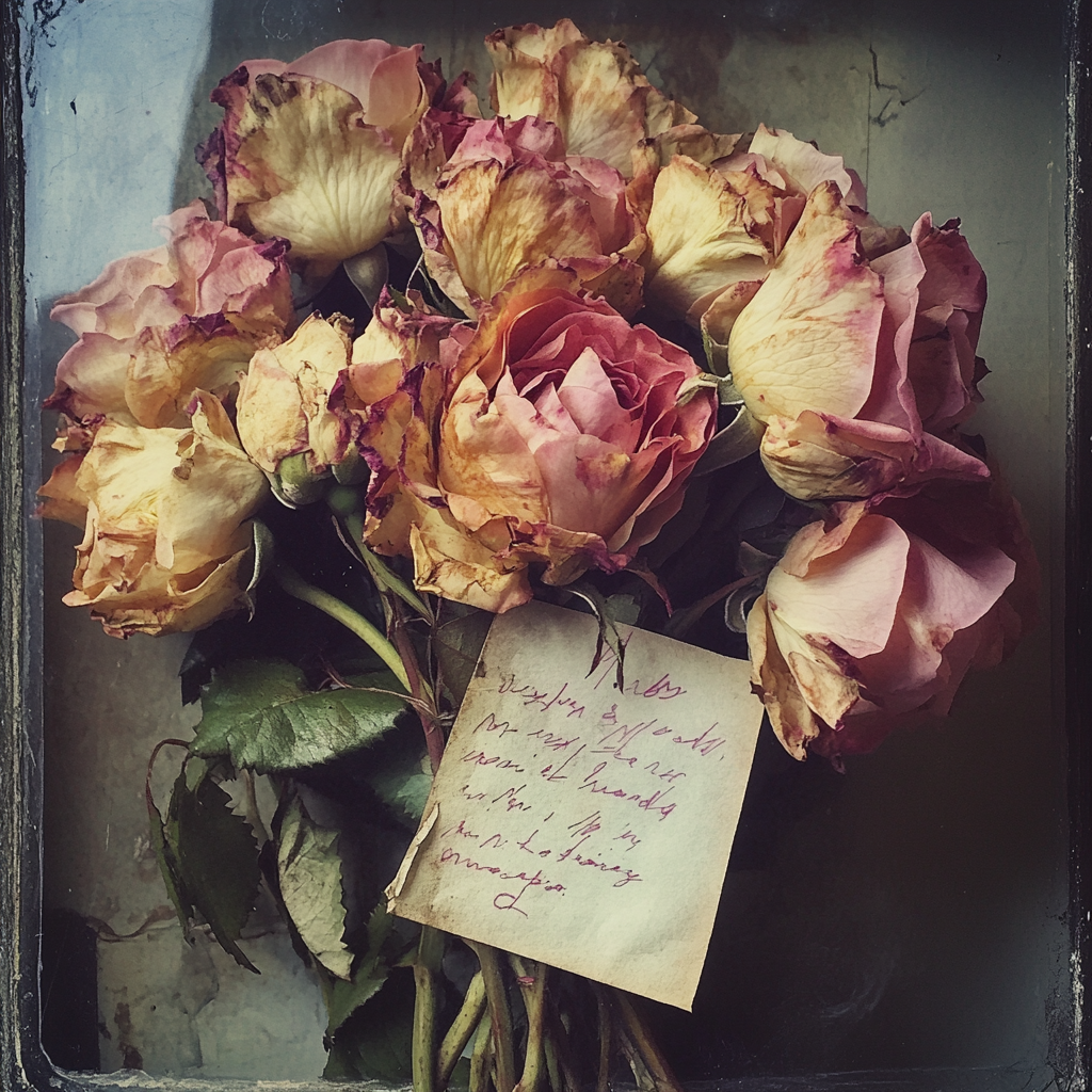 A bouquet of wilted roses | Source: Midjourney