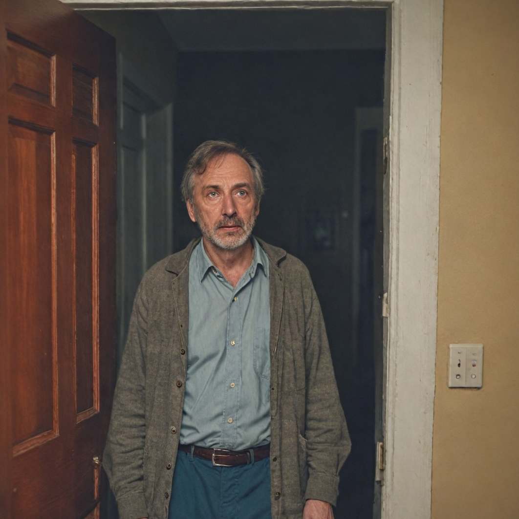 An elderly man standing in a doorway | Source: Midjourney