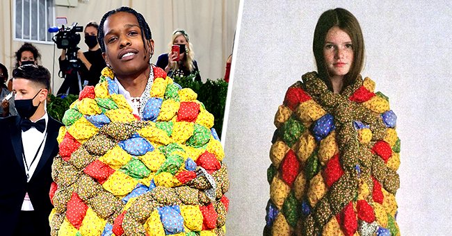 A$AP Rocky at the 2021 Met Gala (left) and a model wearing the outfit by Eli Russel Lennitz (right) | Photos: Instagram and Getty Images 