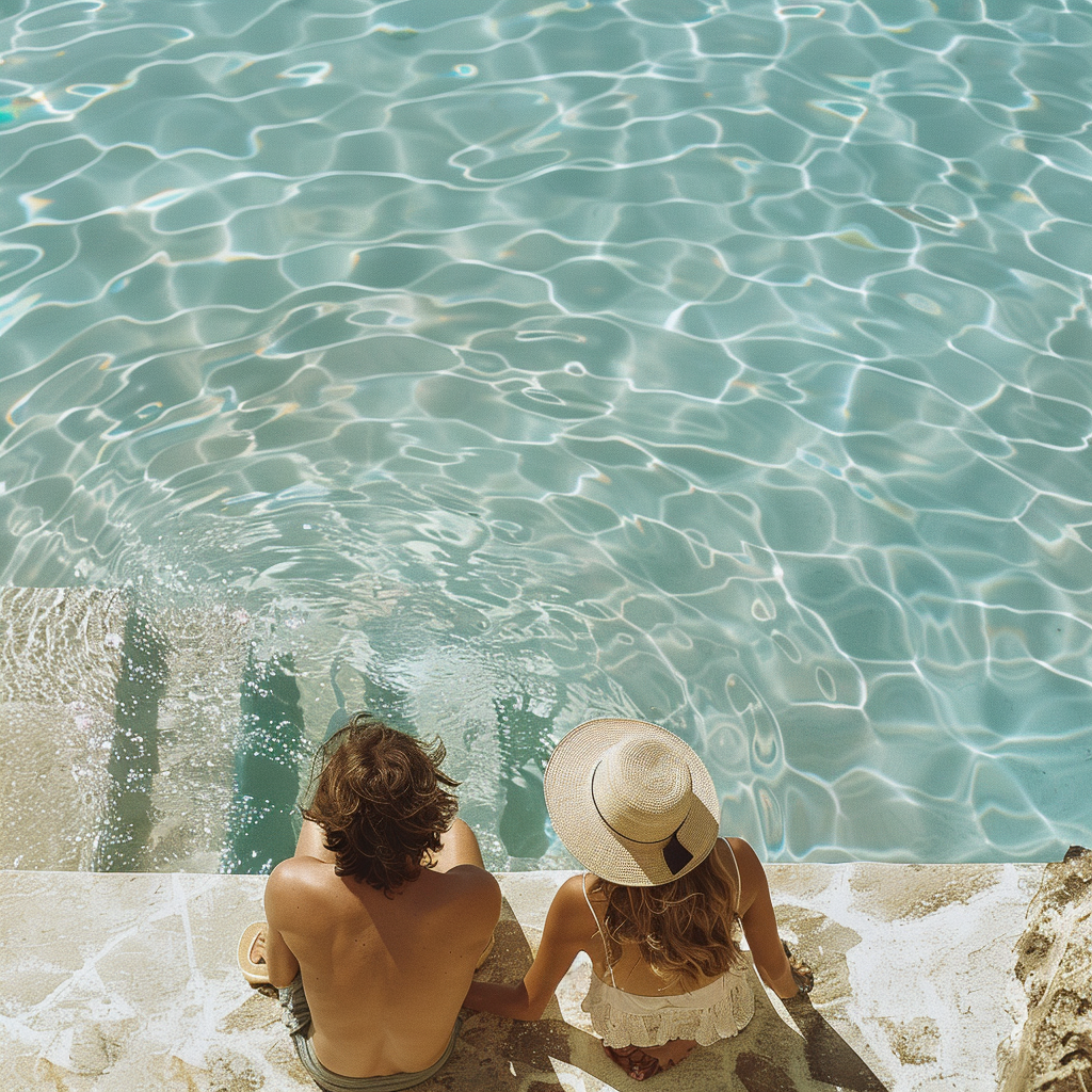 Jeff and Amy relaxing by the pool | Source: Midjourney