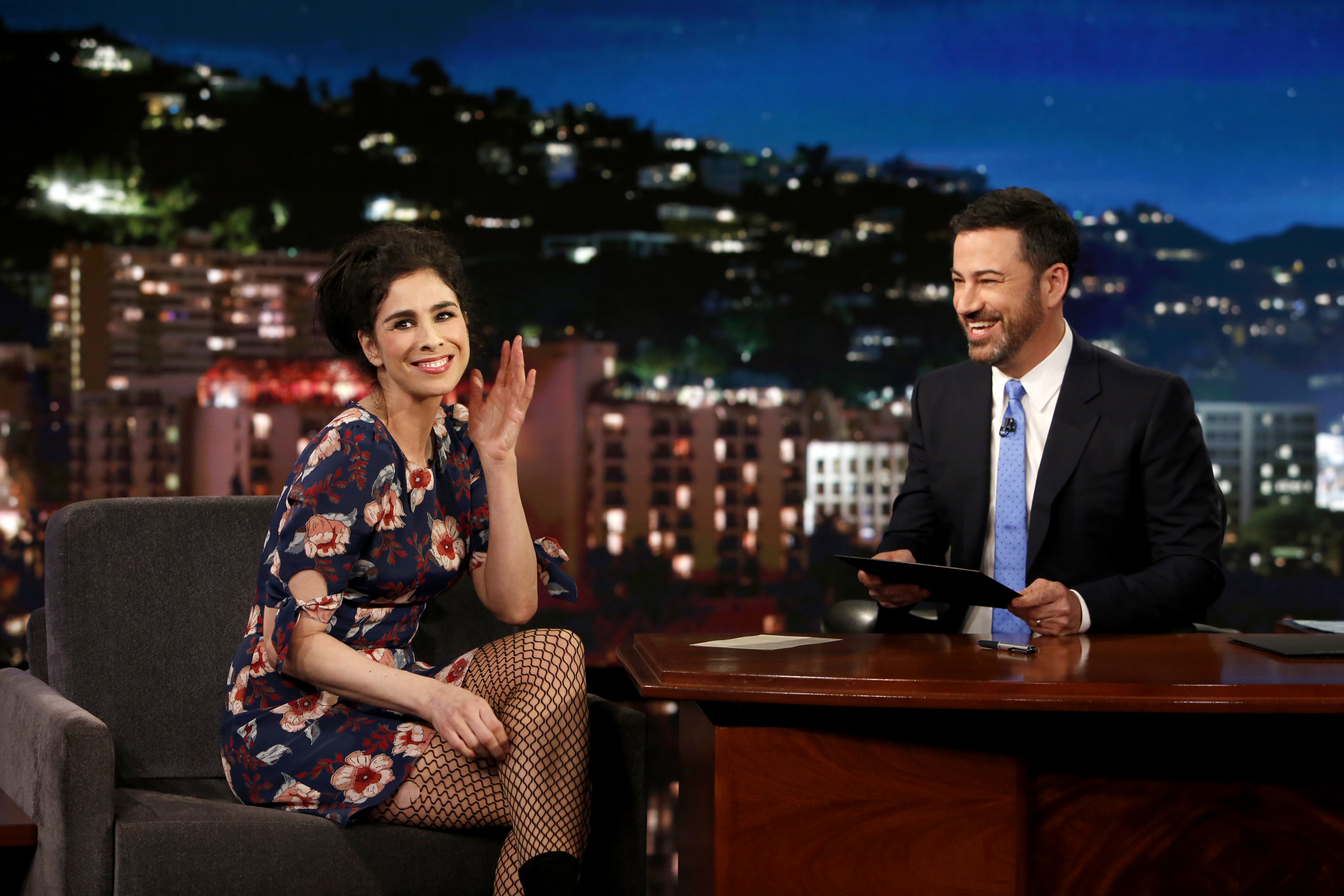 Jimmy Kimmel and Sarah Silverman during an episode of "Jimmy Kimmel Live!" in 2017 | Source: Getty Images