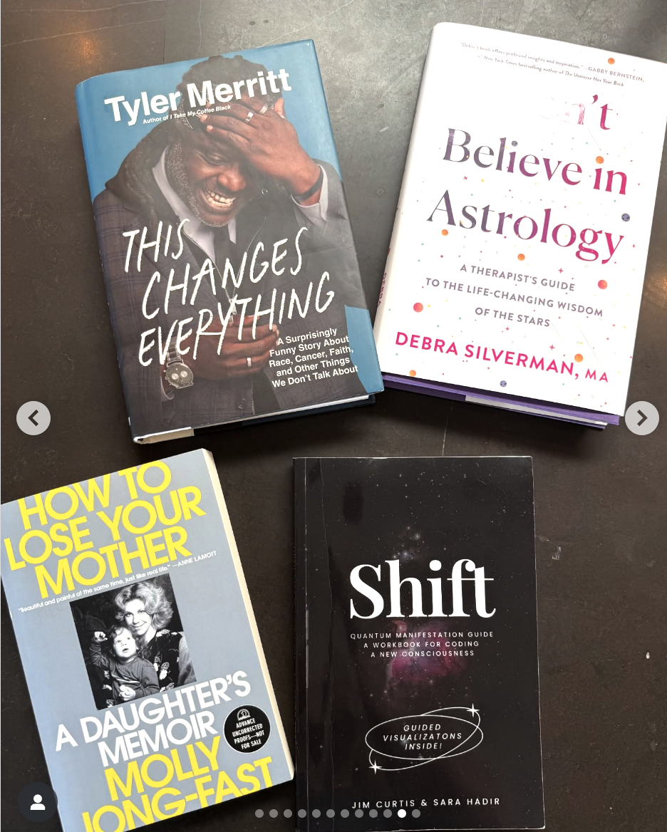 A screenshot of Jennifer Aniston's May 26, 2025 Instagram carousel post featuring Jim Curtis' book titled "Shift" | Source: Instagram/jenniferaniston