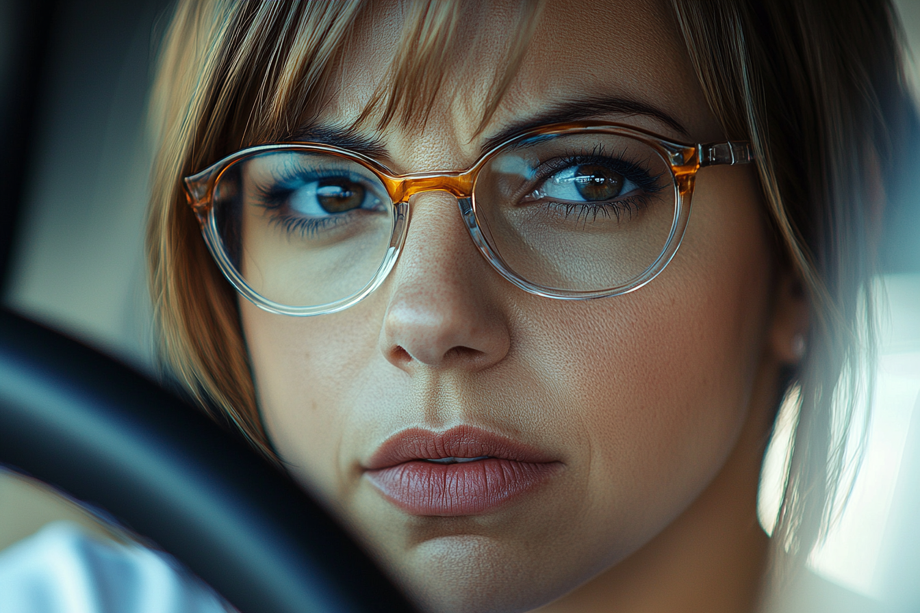 Close-up of a woman's face while she's driving | Source: Midjourney