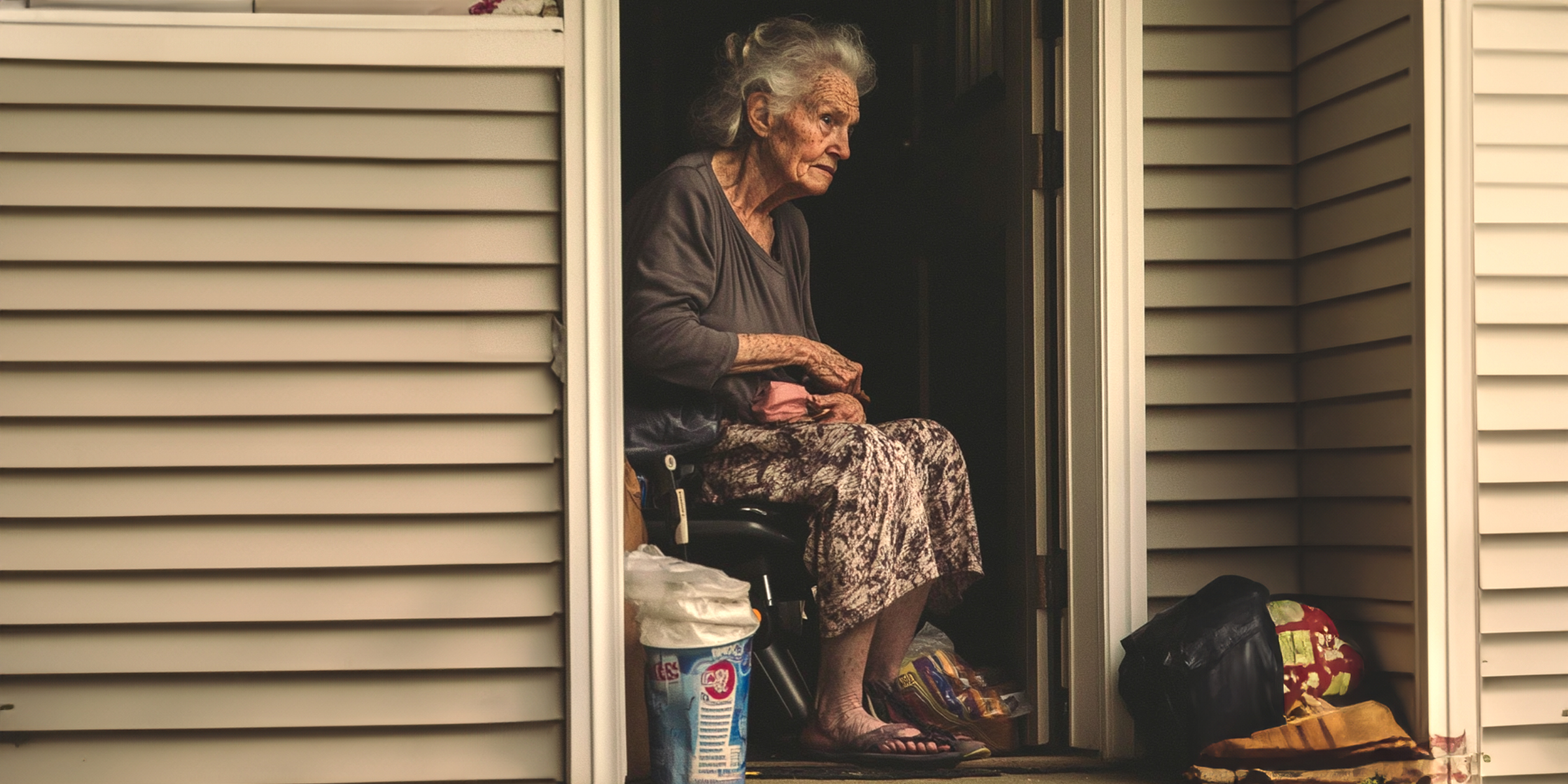 An elderly woman sitting in a doorway | Source: AmoMama