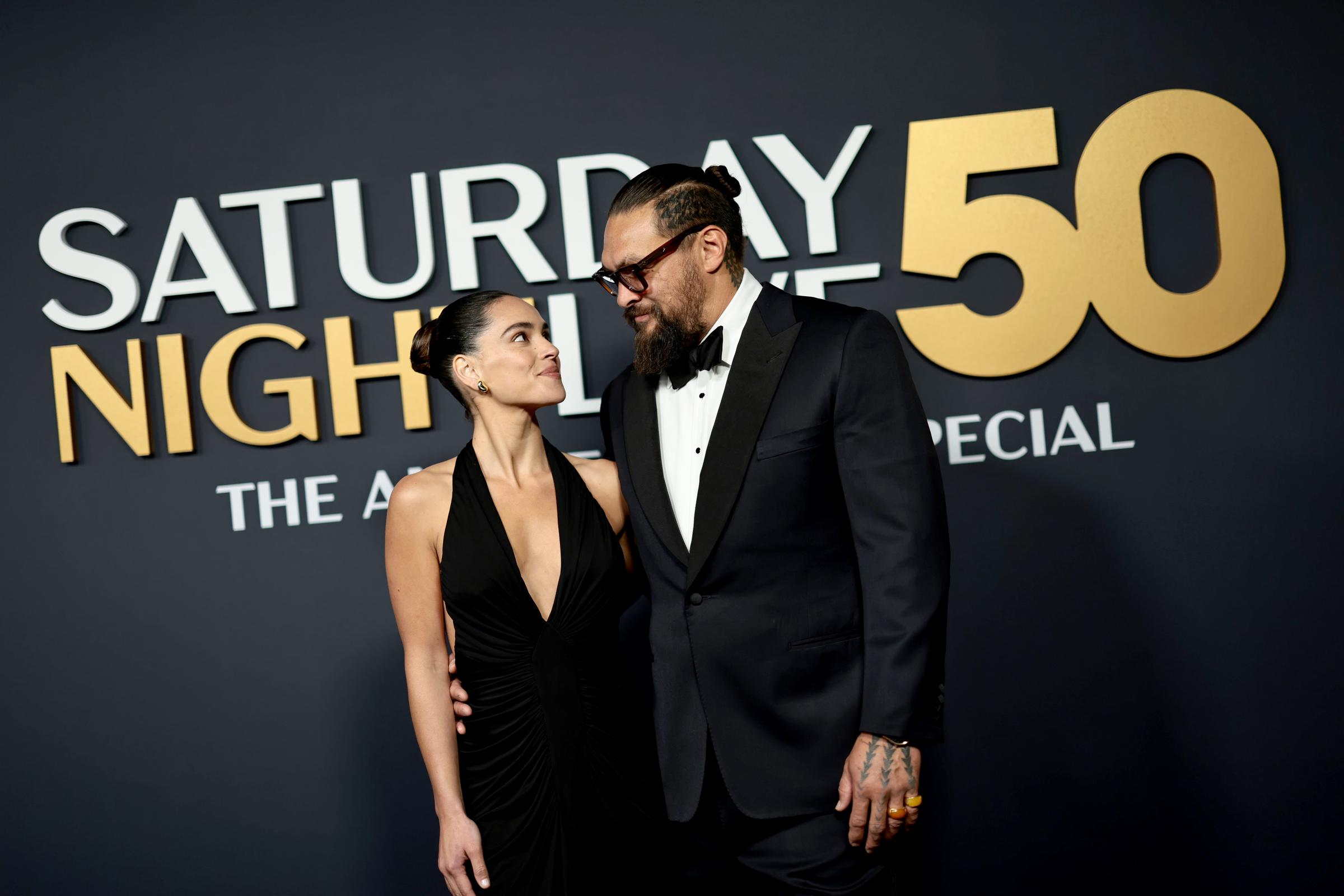 Adria Arjona and Jason Momoa attend "SNL50: The Anniversary Special" in New York City on February 16, 2025. | Source: Getty Images