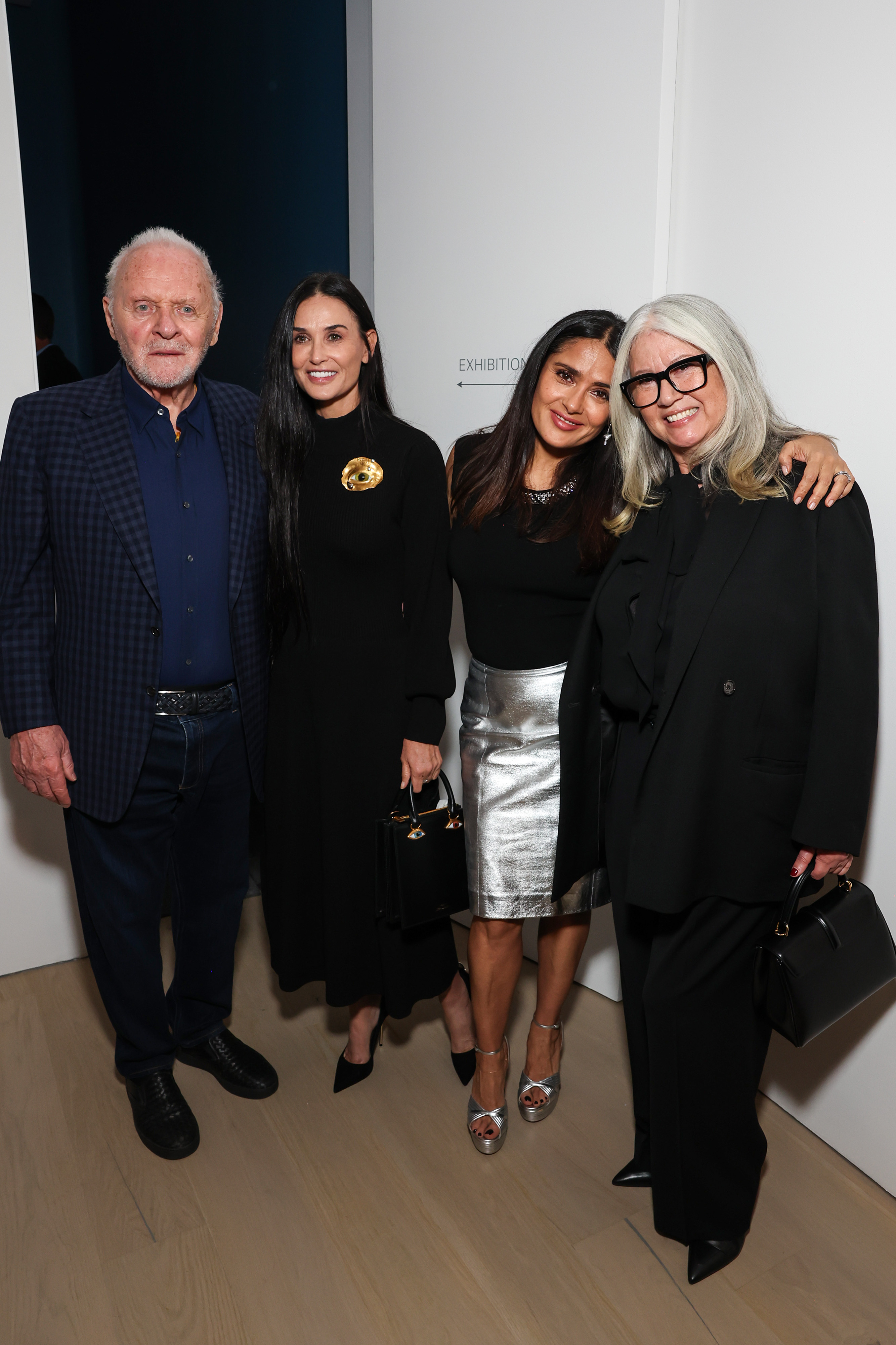 Anthony Hopkins, Demi Moore, Salma Hayek, and Stella Arroyave at the opening reception for Sami Hayek's show, 'Frequency" at Christie's Beverly Hills on November 2, 2023 in Beverly Hills, California | Source: Getty Images