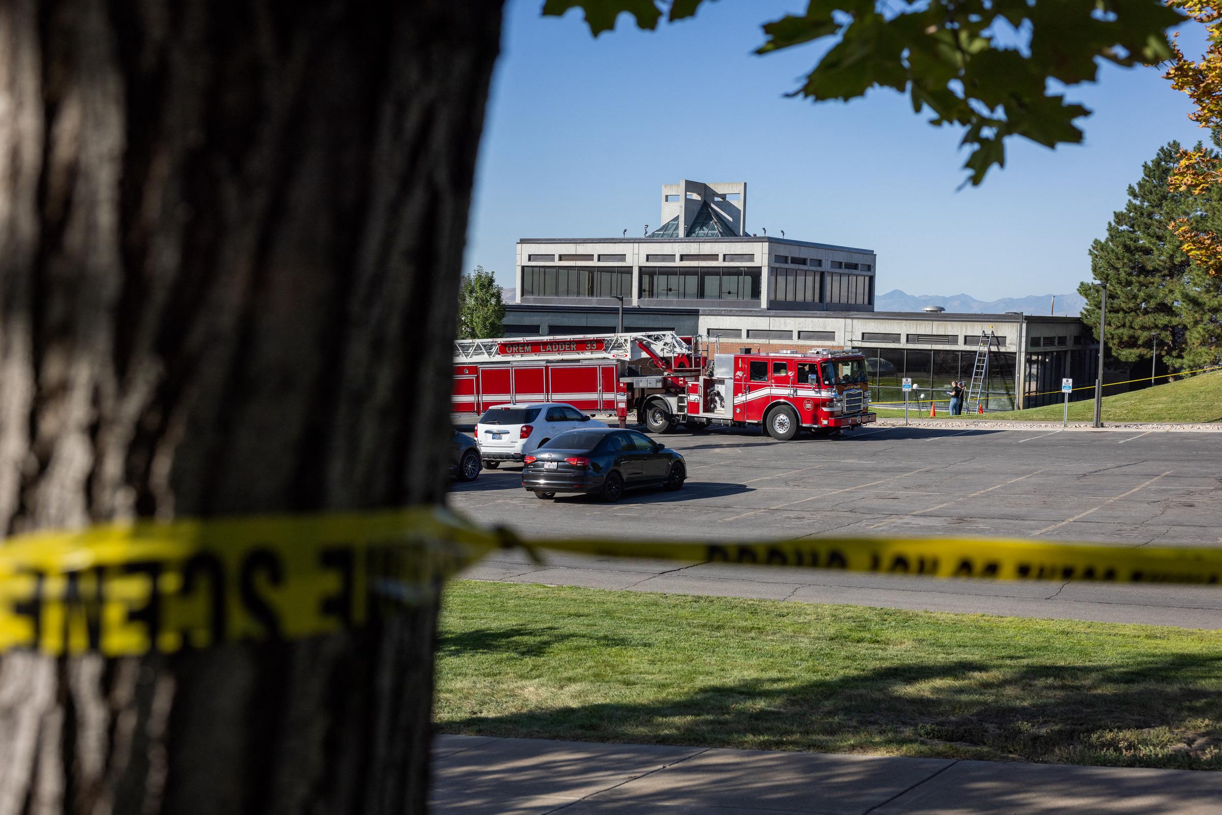 Emergency crews respond outside Utah Valley University on September 10, 2025, following the fatal shooting of Charlie Kirk | Source: Getty Images