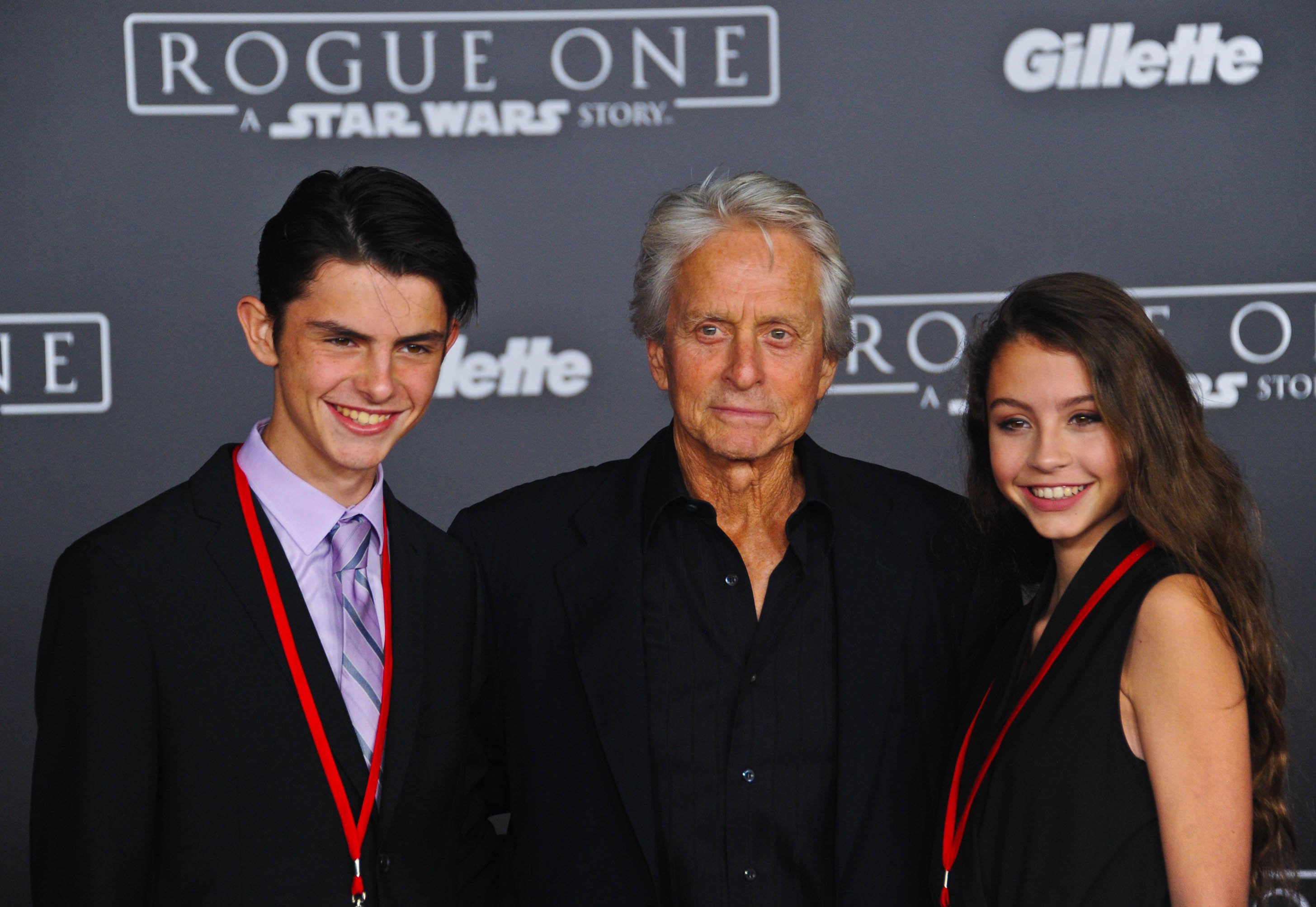 Michael Douglas with children Dylan and Carys Douglas attend the 2016 premiere of "Rogue One: A Star Wars Story" at the Pantages Theatre in California. | Photo: Getty Images