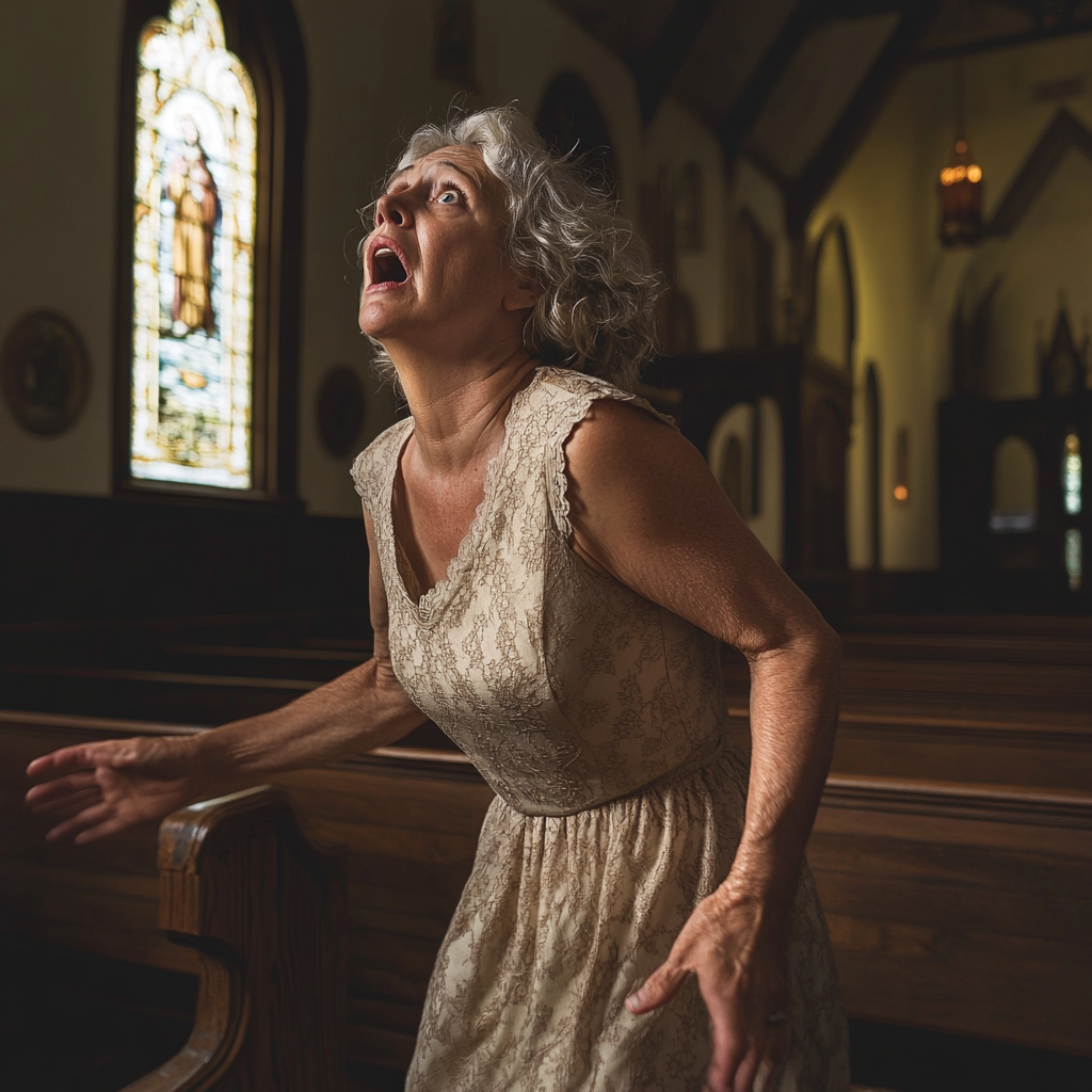 A panicked elderly woman | Source: Midjourney