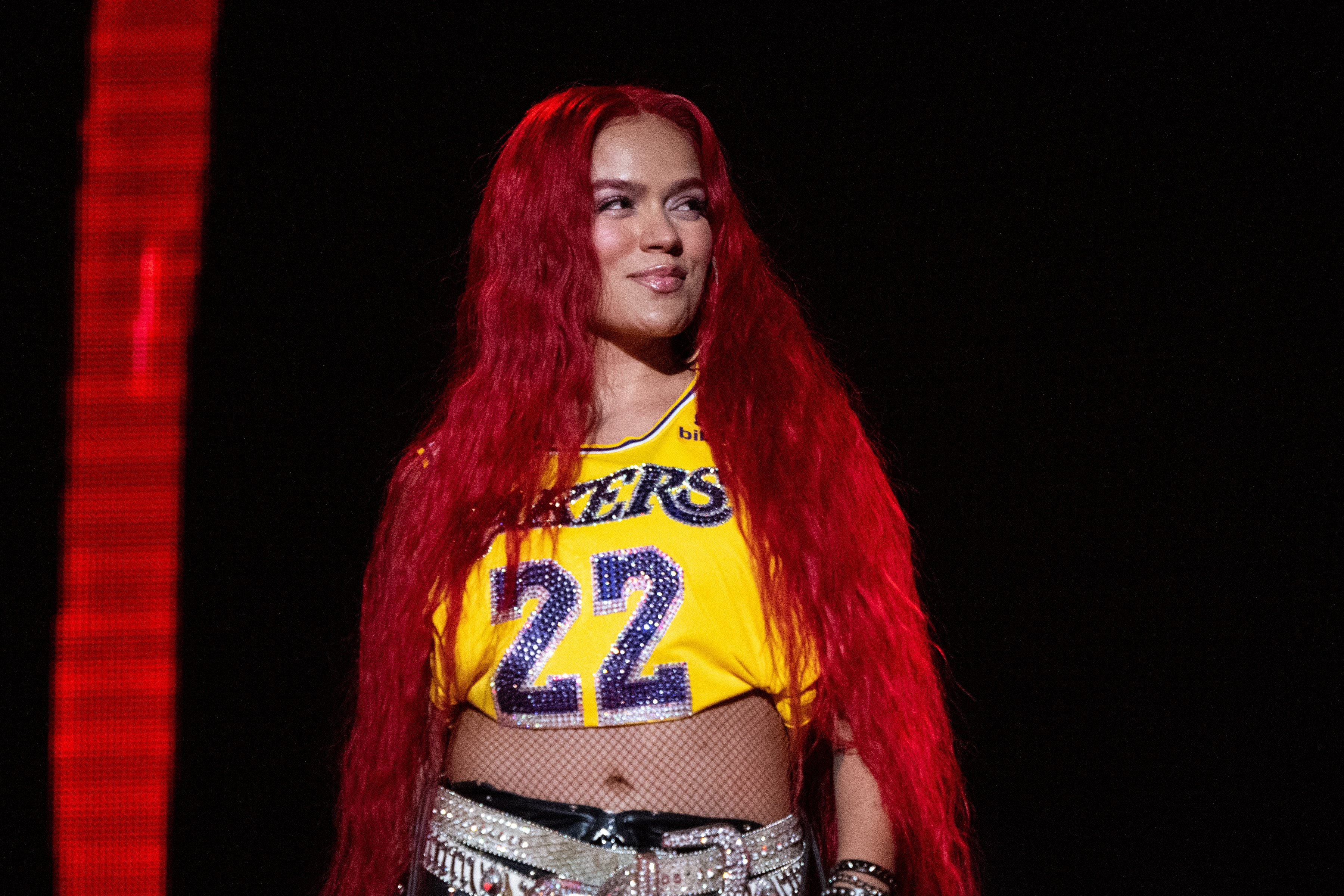 Karol G is pictured as she performs onstage at Calibash Latin Music Festival at Crypto.com Arena on January 22, 2023, in Los Angeles, California | Source: Getty Images