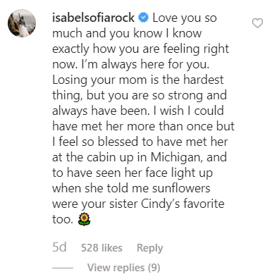 Isabel Rock's comment on Amy Roloff's post about her late mom | Source: Instagram/@Amyroloff